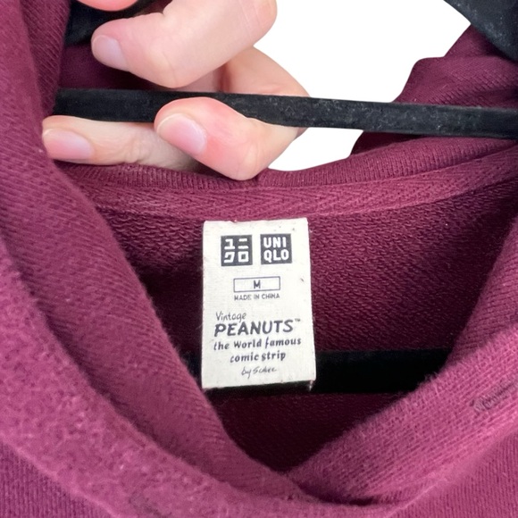UNIQLO Vintage Peanuts Snoopy Maroon Long Sleeved Hoodie Sweatshirt Dress - Picture 5 of 8